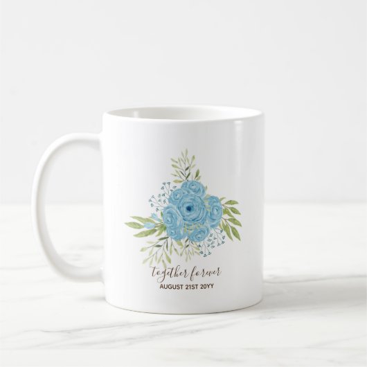 Dusty Blue Rose NewlyWeds Wedding Geschenk Persona Kaffeetasse (Links)