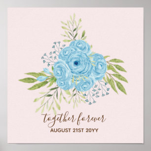 Dusty Blue Rose NewlyWeds Wedding Geschenk Persona Poster