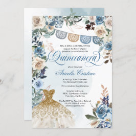 Dusty Blue Rose Papel Picado Country Quinceañera Einladung