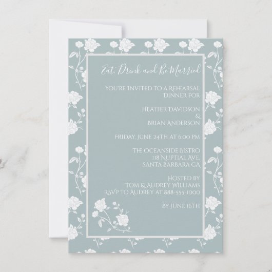 Dusty Blue Rose Probe Dinner Einladung (Vorderseite)