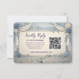 Dusty Blue Rose QR Code Wedding  RSVP Karte