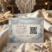 Dusty Blue Rose Romantic Wedding QR Code RSVP Karte