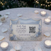 Dusty Blue Rose Romantic Wedding QR Code RSVP Karte