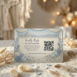 Dusty Blue Rose Romantic Wedding QR Code  RSVP Karte
