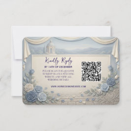 Dusty Blue Rose Romantic Wedding QR Code  RSVP Karte