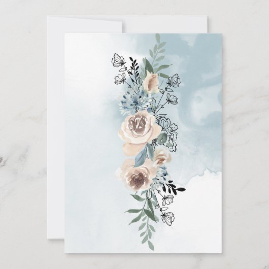 Dusty Blue Rose Rustikales Land Quinceañera Einlad Einladung (Rückseite)