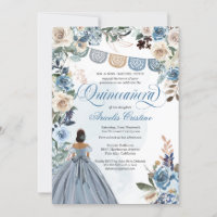 Dusty Blue Rose Rustikales Land Quinceañera Einlad