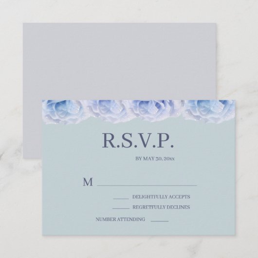 Dusty Blue Rose Sage Elegante Blumenhochzeit RSVP Einladung (Vorne/Hinten)