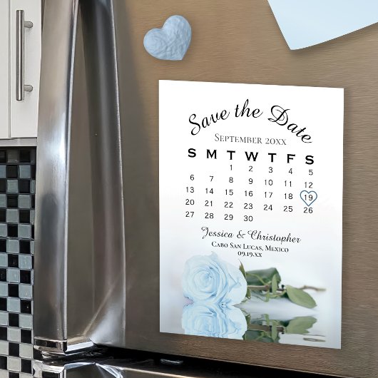 Dusty Blue Rose Save the Date Kalender Magnet