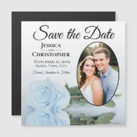 Dusty Blue Rose Save the Date Oval Foto Magnet