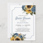 Dusty Blue Rose Sonnenblumen Foto Brautparty Einladung (Vorderseite)