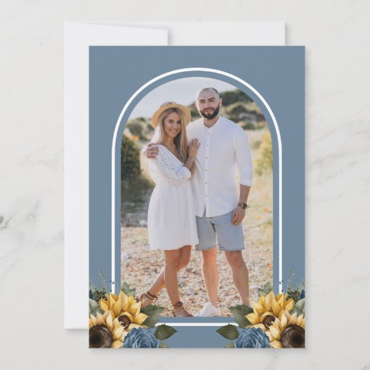 Dusty Blue Rose Sonnenblumen Foto Brautparty Einladung (Rückseite)