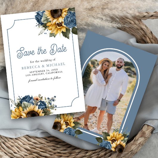 Dusty Blue Rose Sonnenblumen Foto Hochzeit Save The Date