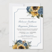 Dusty Blue Rose Sonnenblumen Foto QR Code Hochzeit Einladung (Vorderseite)