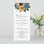 Dusty Blue Rose Sonnenblumen Hochzeit Programm (Stehend Vorderseite)