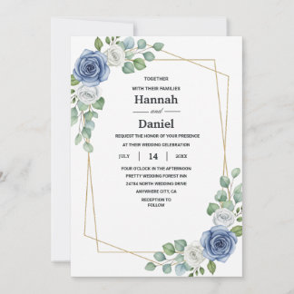 Dusty Blue Rose und Gold Geometric Wedding Einladung