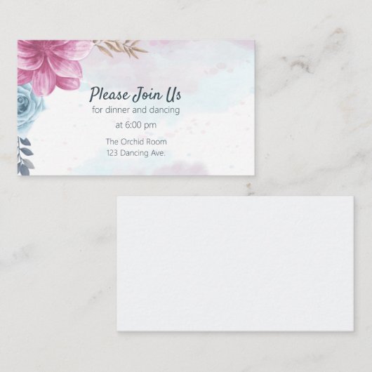 Dusty Blue Rose und Pink Floral Begleitkarte (Vorne/Hinten)