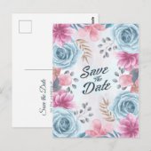 Dusty Blue Rose und Pink Floral Save the Date Postkarte (Vorne/Hinten)