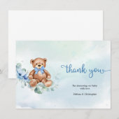 Dusty Blue Rose und Teddy Bear Boy Babydusche Dankeskarte (Vorne/Hinten)