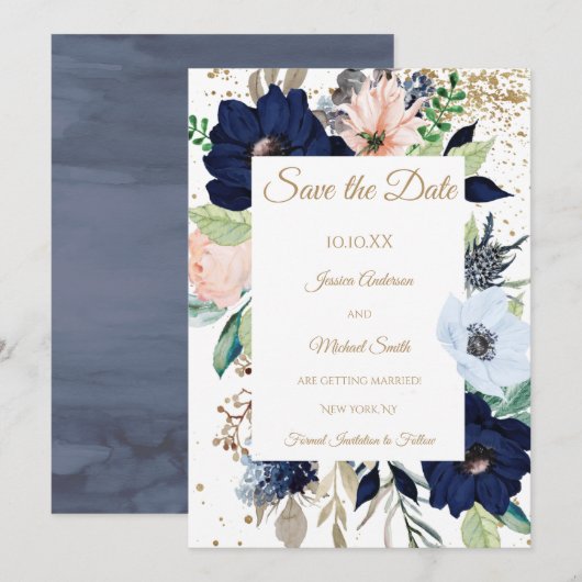 Dusty Blue Rose Wasserfarben Floral Einladung (Vorne/Hinten)