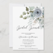 Dusty Blue Rose Watercolor Brautparty Brunch Einladung (Vorderseite)