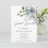 Dusty Blue Rose Watercolor Brautparty Brunch Einladung (Stehend Vorderseite)