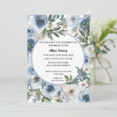 Dusty Blue Rose Watercolor Brautparty Einladung (Stehend Vorderseite)