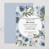 Dusty Blue Rose Watercolor Brautparty Einladung (Vorne/Hinten)