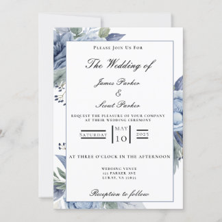 Dusty Blue Rose Wedding Einladung