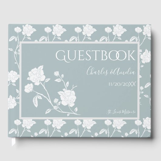 Dusty Blue Rose Wedding Guest Book Gästebuch (Vorderseite)