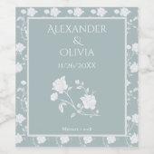 Dusty Blue Rose Wedding Wine Label Weinetikett (Einzelnes Label)
