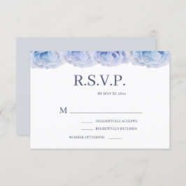 Dusty Blue Rose White Elegant Floral Wedding RSVP Einladung