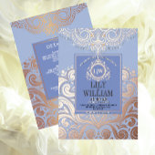 Dusty Blue RoseGold Classic Monogram Boho Wedding Folieneinladung