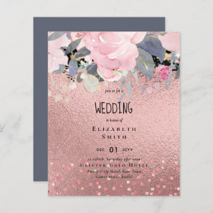 Dusty Blue Rosegold Floral Wedding Einladung