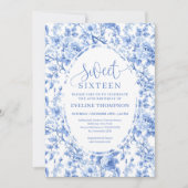 Dusty Blue Roses Digital Sweet 16 Invitation Einladung (Vorderseite)