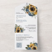Dusty Blue Roses Sunflowers QR Code Wedding All In One Einladung (Innen Boden)