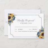 Dusty Blue Roses Sunflowers Wedding RSVP Karte (Vorderseite)