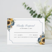 Dusty Blue Roses Sunflowers Wedding RSVP Karte (Stehend Vorderseite)