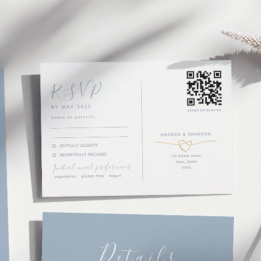 Dusty Blue RSVP Card mit QR Code Wedding Karte