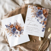 Dusty Blue Rust Watercolor Floral Elegante Hochzei Einladung