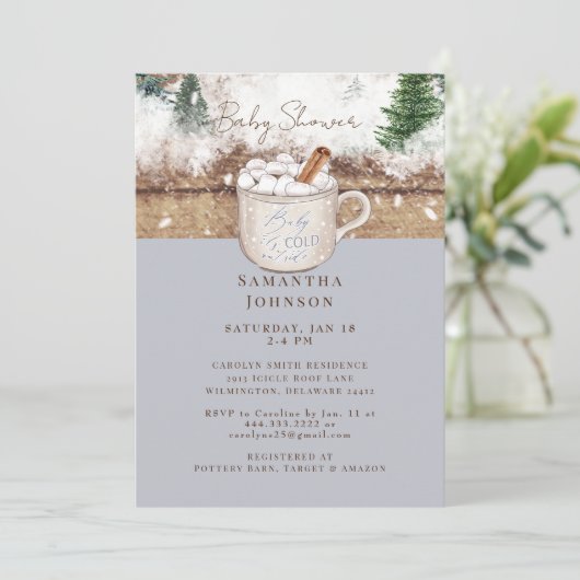 Dusty Blue Rustic Baby Es ist kalt Außendusche Einladung (Stehend Vorderseite)