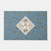 Dusty Blue Rustic Brown Blätter Familie Mit Monogr Fußmatte (Vorderseite)