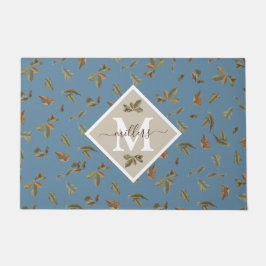 Dusty Blue Rustic Brown Blätter Familie Mit Monogr Fußmatte