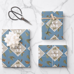 Dusty Blue Rustic Brown Blätter Mit Monogramm