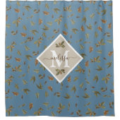 Dusty Blue Rustic Brown Blätter Mit Monogramm Duschvorhang (Vorderseite)