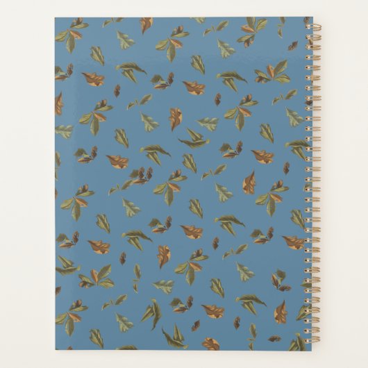 Dusty Blue Rustic Brown Blätter Mit Monogramm Planer (Rückseite)