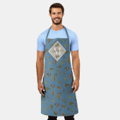 Dusty Blue Rustic Brown Blätter Mit Monogramm Schürze (Getragen)