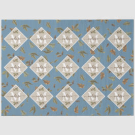 Dusty Blue Rustic Brown Blätter Mit Monogramm Seidenpapier