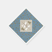 Dusty Blue Rustic Brown Blätter Mit Monogramm Serviette (Ecke)