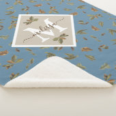 Dusty Blue Rustic Brown Blätter Mit Monogramm Sherpadecke (3/4)